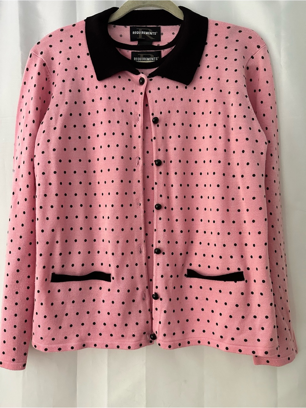 Requirements Pink Black Polka Dot Sweater Set M Cardigan Tank Retro Cottagecore
